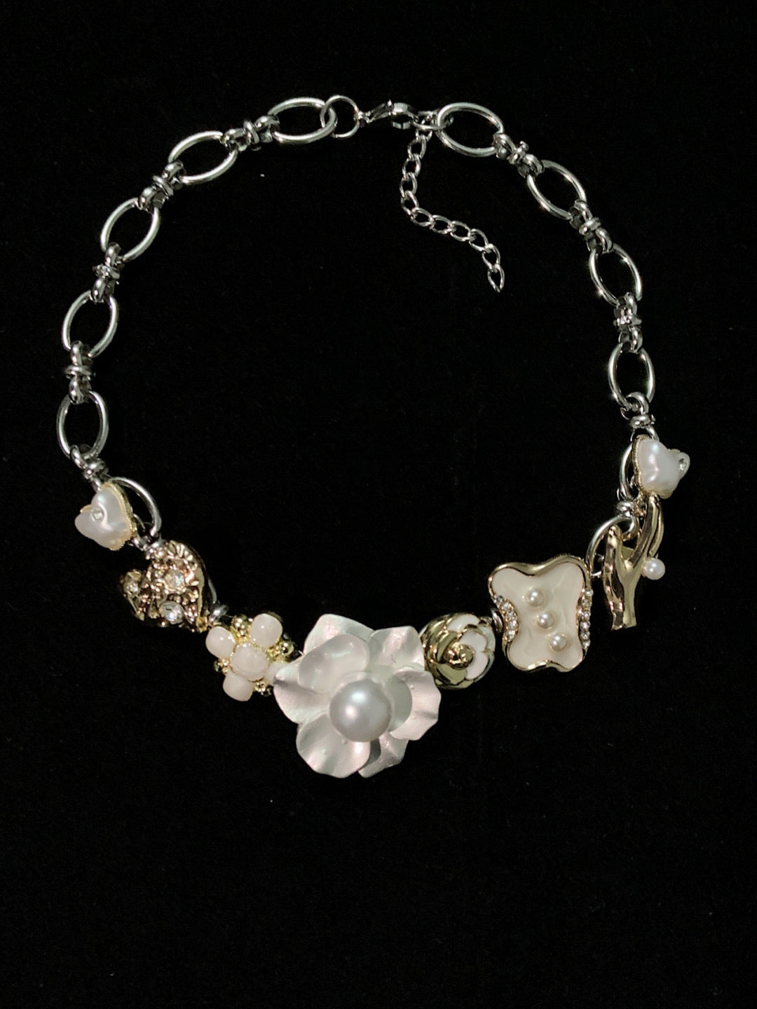 Peony & Pearl Cross Layered Necklace