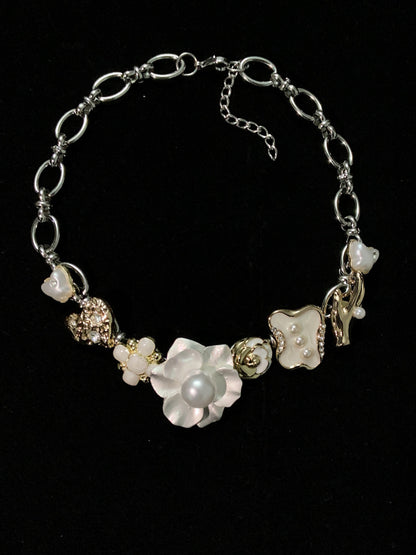 Peony & Pearl Cross Layered Necklace